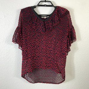 Yves Saint Laurent Paris Vintage Red Polka Dot Blouse Size S Womens Ruffled